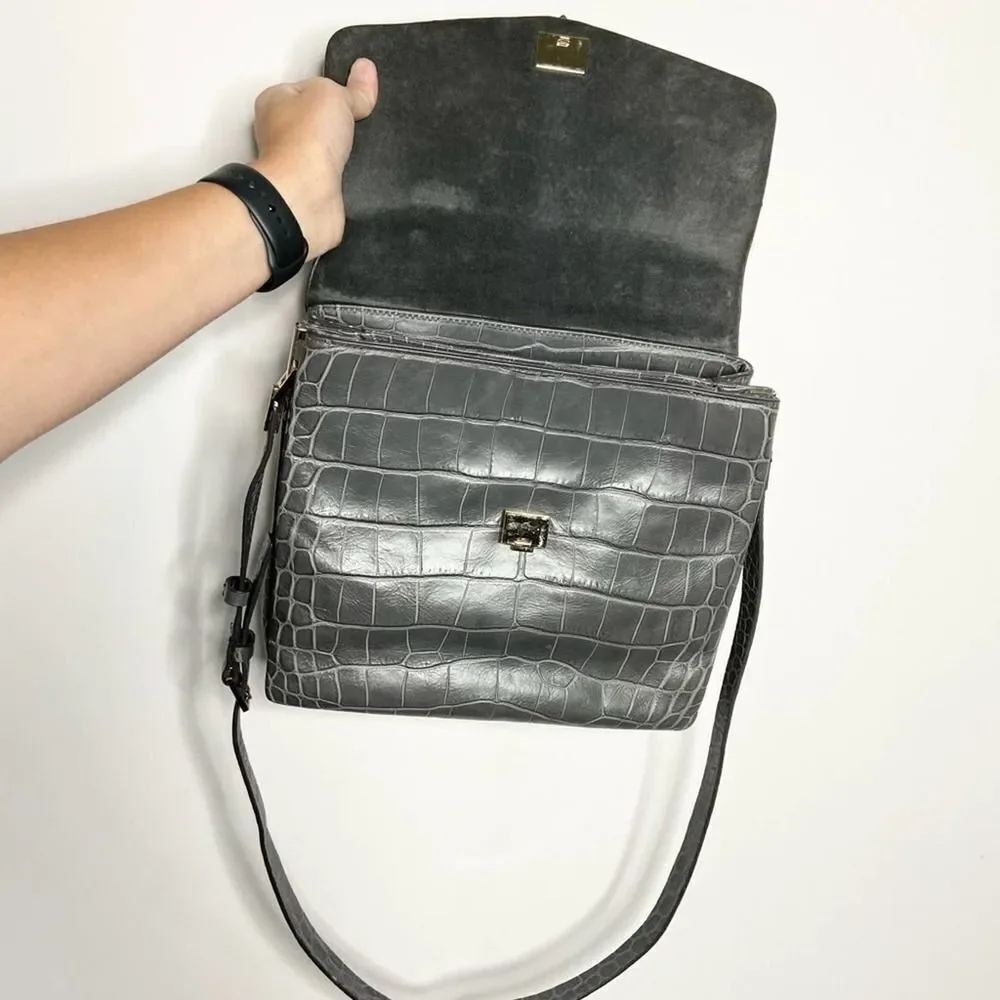 Kate Spade Gray Croc Embossed Leather Satchel Bag Quiet Luxury Chic Capsule